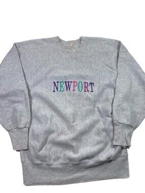 Vintage 90s Newport Reverse Weave Sweatshirt Crewneck Gray Size XL Heavyweight